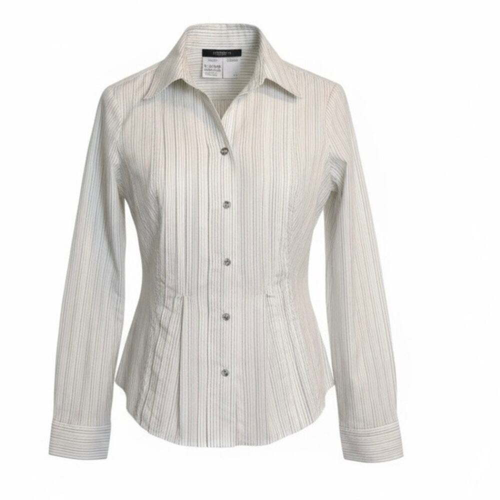 Weekend MaxMara white with tan/black stripes button down blouse - large - Picture 1 of 6